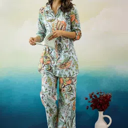 FLAVIA CREATION Printed Round Neck Shirt With Trousers Co-Ords-28