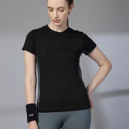 chkokko Women Solid Round Neck Polyester Black T-Shirt-picture-1