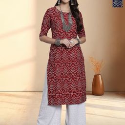 HERE&NOW Selection Of 2 Bandhani Printed Round Neck Straight Kurtas-image-64