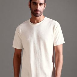 String Scape Men Eyelet Waffle Textured Crew NeckCombed Cotton T-Shirt-image-24