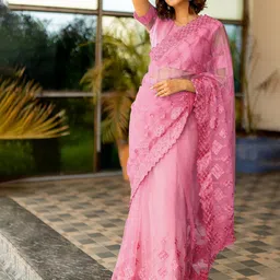 Subham Embellished Embroidered Net Saree-picture-4