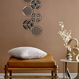 VAH Kya Bat Hai !! 6Pcs Black & Brown Mandala 3D Design Wooden Wall Sticker-image-87