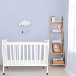 MiArcus White Rubber Wood Cot With 3-Level Adjustable Height Cot Rail & Removable Wheels-21