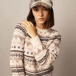 ONLY Women Cable Knit Striped Pullover with Embroidered Detail-image-72