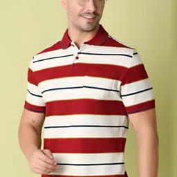 V-Mart Men Striped Polo Collar Cotton T-shirt-image-54