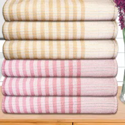 Athom Living Pink & Yellow 5 Pieces Striped Cotton 210 GSM Bath Towels-image-73