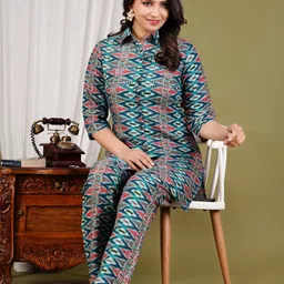 BAESD Ethnic Motifs Printed Shirt Collar Tunic With Trouser-picture-49
