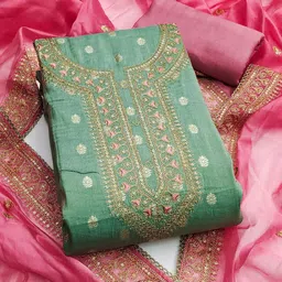 SAINOOR Floral Woven Design Sequinned Semi-Stitched Dress Material-image-9