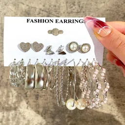 GOLDIWALA Set Of 9 Silver-Plated Heart Shaped Studs-6