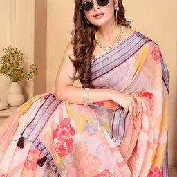 MORDEN MUSE Floral Print Striped Saree-picture-45