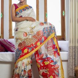A.G.M.G FASHION Kalamkari Pure Linen Saree-image-5
