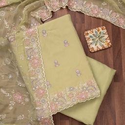Koskii Floral Embroidered Thread Work Unstitched Dress Material-image-14