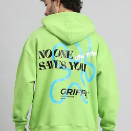 GRIFFEL Men Alphanumeric Printed Hood Fleece Pullover Sweatshirt-picture-5