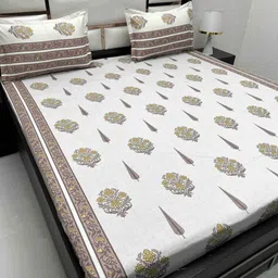 Pure Decor White & Brown Ethnic Motifs 350 TC Queen Bedsheet with 2 Pillow Covers-picture-35