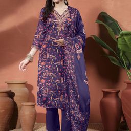 Sangria Women Ethnic Motifs Print Sequinned Kurta with Trousers & Dupatta-57