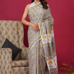 Shivanya Handicrafts Floral Pure Cotton Block Print Saree-image-97
