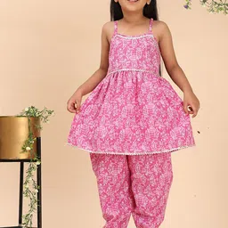 Cutiekins Kids Girls Floral Printed Empire Gotta Patti Kurta with Dhoti Pants-picture-25