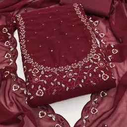 SHADOW & SAINING Floral Embroidered Sequinned Silk Georgette Unstitched Dress Material-image-54
