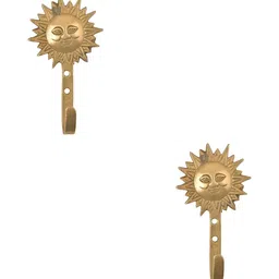 IndianShelf Gold Toned 2 Pieces Sun Textured Ceramic Wall Hooks-picture-13