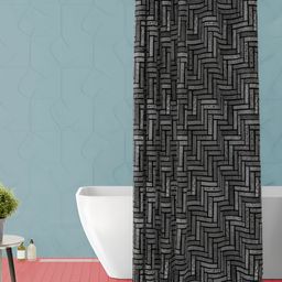 ArtzFolio Black & Grey Geometric Printed Waterproof Shower Curtain-1
