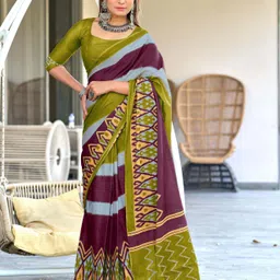 Panzora Striped Block Print Saree-26