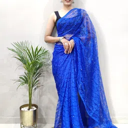 HERE&NOW Floral Beads and Stones Brasso Saree-image-65