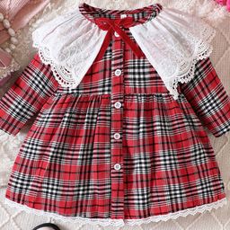 YK Girls Checked Round Neck Fit and Flare Dress-image-3