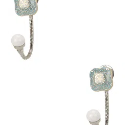 IndianShelf Blue & White 2 Pcs Abstract Printed Ceramic Wall Hooks-27