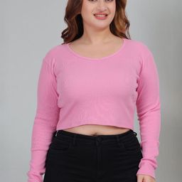 Fabme Women Plus Size Round Neck Cotton Crop Top-picture-31