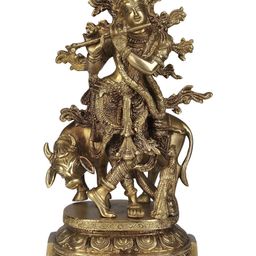Exotic India Gold-Toned Lord VenugopalaReligious Brass Idol Showpiece-image-42