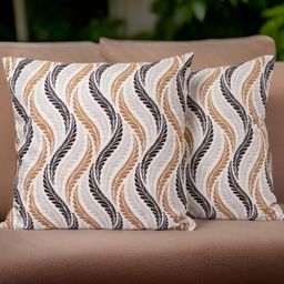 Aura Beige & Black 2 Pieces Floral Printed Pure Cotton Square Cushion Covers-image-40