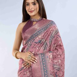 PBS PRINTS Women Floral Zari Pure Tussar Silk Saree-image-40