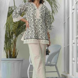 House of Pataudi Embroidered V-Neck Pure Cotton Tunic & Trouser-image-57