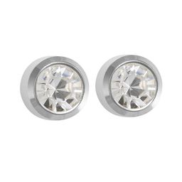 STUDEX Stainless Steel Silver-Plated Crystals Studded Bezel Circular Shaped Studs-19