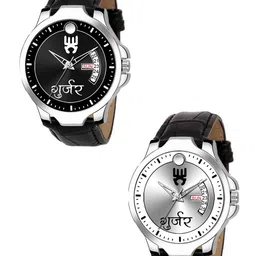 TARIDO Men Printed Dial & Leather Straps Analogue Watch Gurjar Black+Silver Dial Day Date-image-88