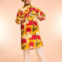 Manyavar Boys Floral Printed Kurta with Pyjama-image-84