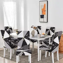 FAVRIA Black & Grey 6 Pieces Geometric Printed Stretchable Dining Chair Covers-12