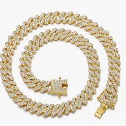V FASHION JEWELLERY Unisex Gold-Plated Stainless Steel Rhinestone Studded Zig Zag Necklace-picture-0