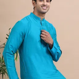 TATTVA Men Embroidered Thread Work Summer Sheers Kurta-image-36