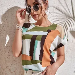 classy fashion Geometric Print Batwing Sleeve Top-image-14