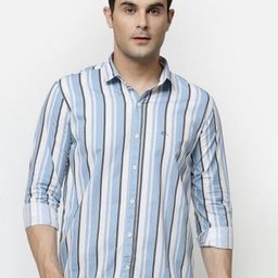 allan peter Men Classic Fit Spread Collar Vertical Striped Cotton Casual Shirt-image-82