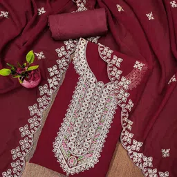 SHADOW & SAINING Floral Embroidered Sequinned Silk Georgette Unstitched Dress Material-image-94