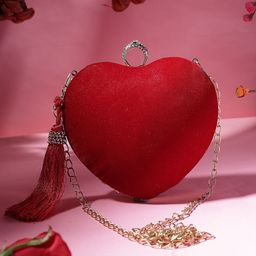 Anekaant Amour Valentine Heart Shaped Tasselled Velvet Box Clutch-image-42