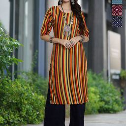 Moda Rapido Selection Of 4 Striped Round Neck Straight Kurtas-picture-17