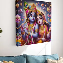Myntra Elegant Homes Blue & Gold-Toned Canvas Religious Radha Krishna Wall Art-image-79