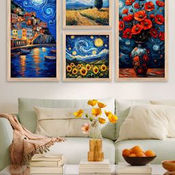 Kotart Brown & Blue 4 Pieces Wood Abstract Wall Paintings-picture-45