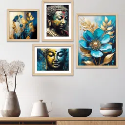 ArtVibes Blue & Brown 4 Pieces Buddha Spiritual Wooden Paintings Wall Arts-picture-6