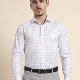 METAL Men Slim Fit Grid Tattersall Checked Spread Collar Cotton Formal Shirt-picture-21