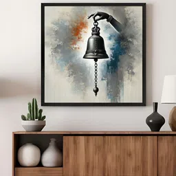 999Store Grey & Off White Sacred Bell Held by a Divine Hand Canvas Wall Art-image-69