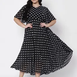 HELLO DESIGN Polka Dot Printed V-Neck Georgette Fit and Flare Maxi Dress-picture-36